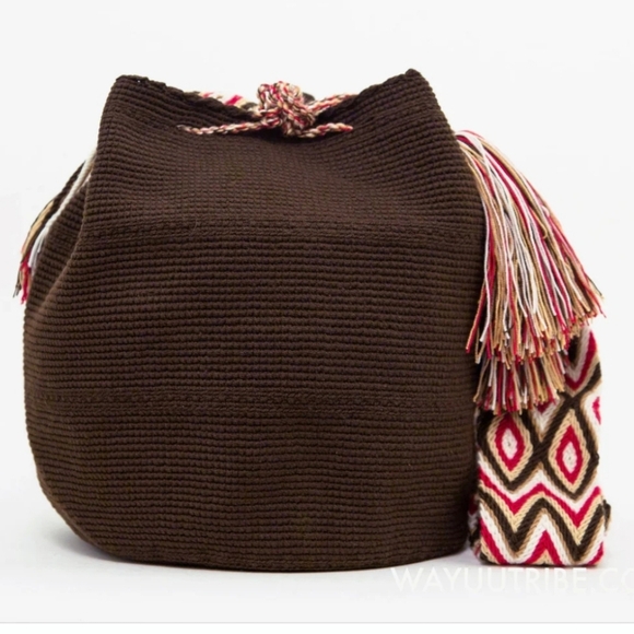 Wayuu Tribe Rio Wayuu Bag Brown Boho Bucket Tassel Crochet - Picture 2 of 10